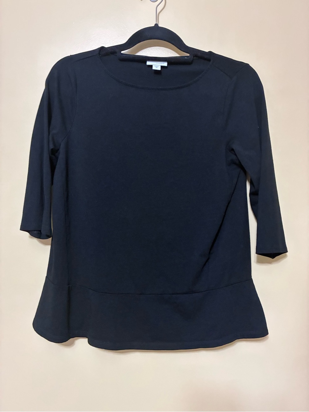 Pure Jill 3/4 Sleeve Boatneck A-line Top Minimalist Clean Women XS Black